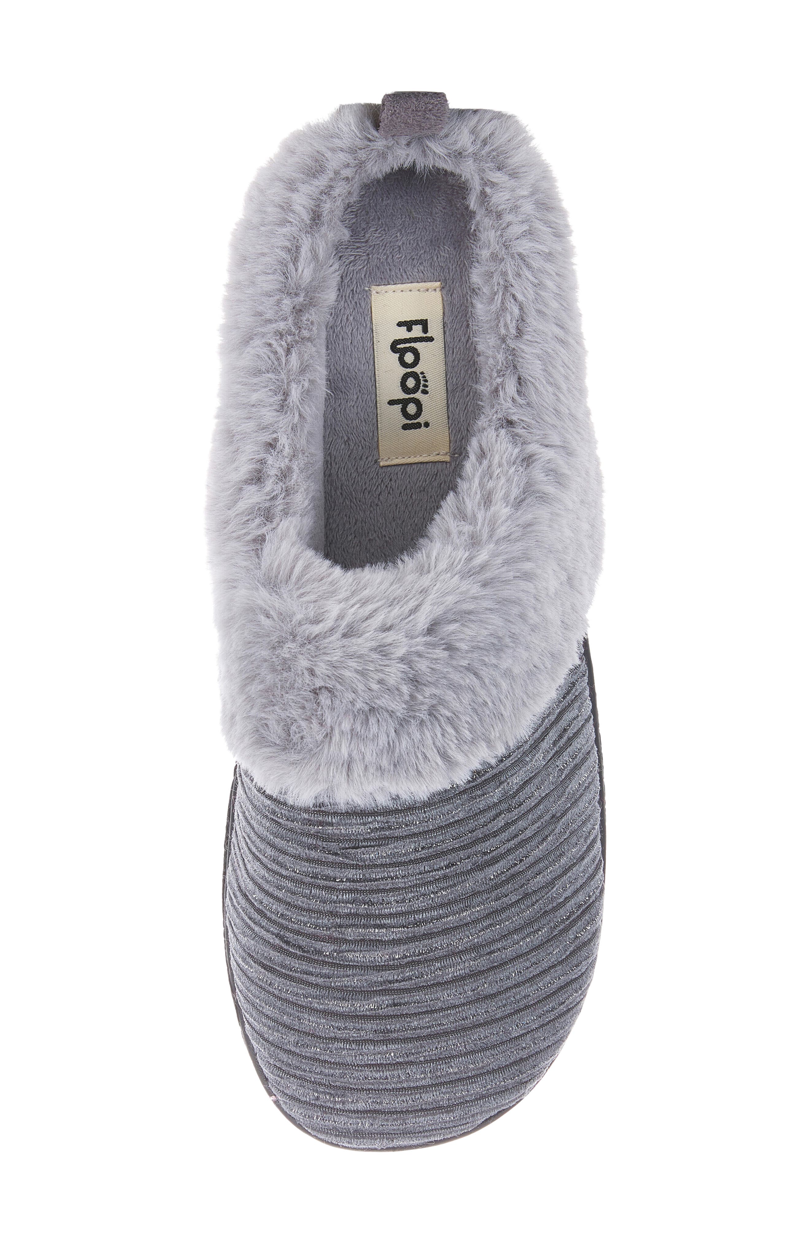 FLOOPI Faux Fur Trim Velour Clog Slipper, Alternate, color, Grey