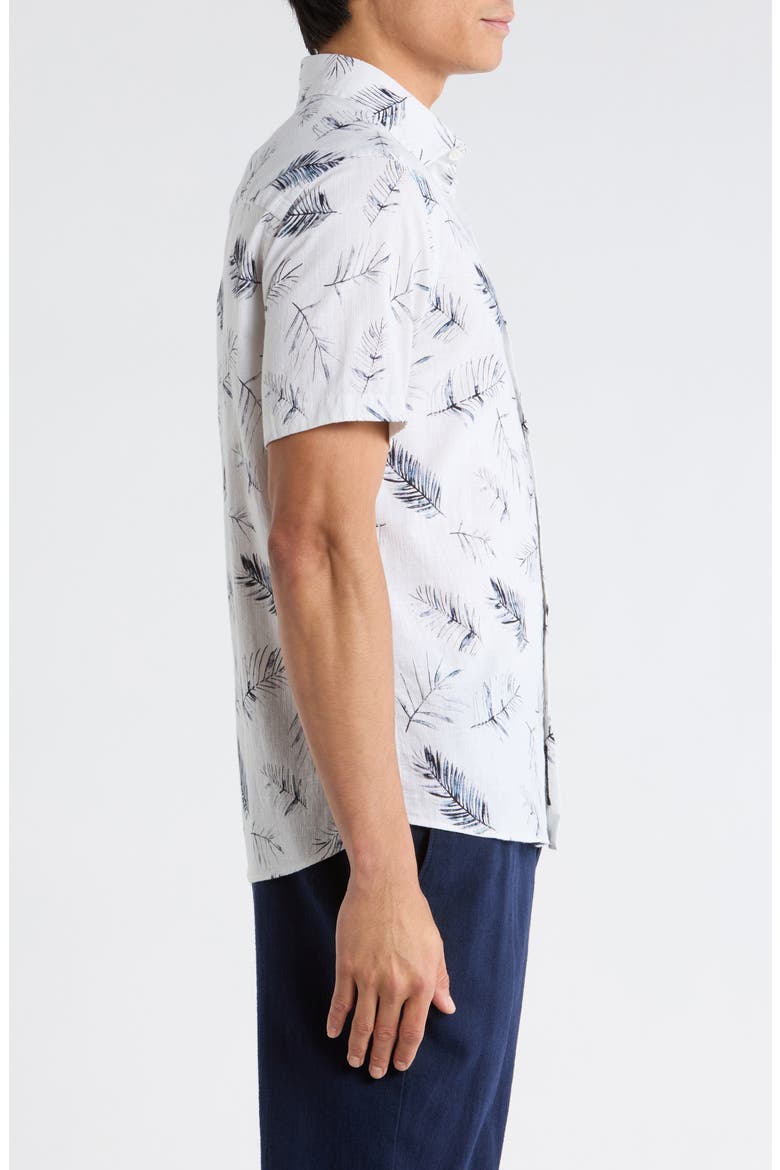 Manolo Feather Print Short Sleeve Stretch Cotton Button-Up Shirt, Alternate, color, WHITE