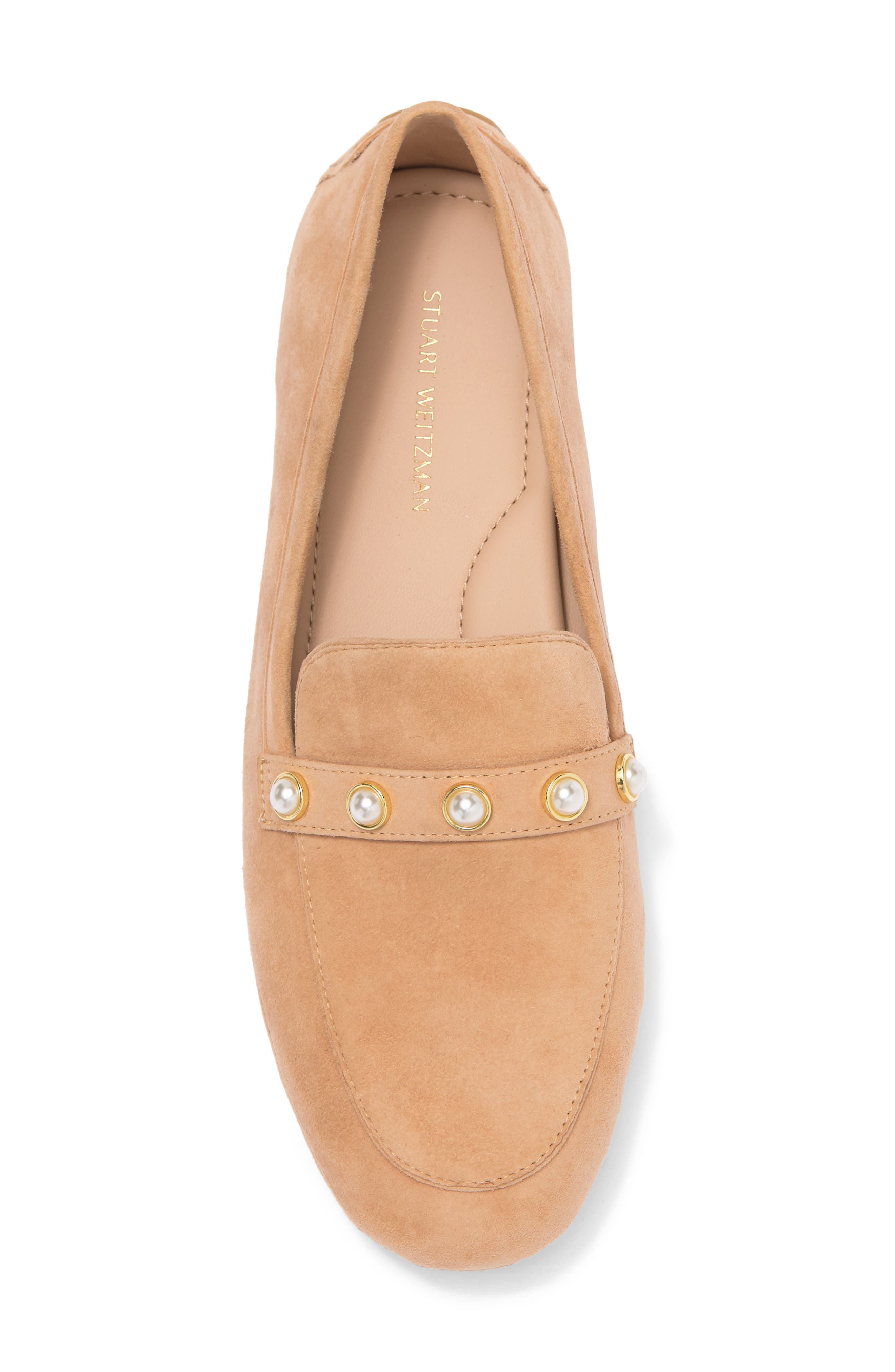 Stuart Weitzman Allpearls Faux Pearl Studded Driving Loafer, Alternate, color, Sandalwood
