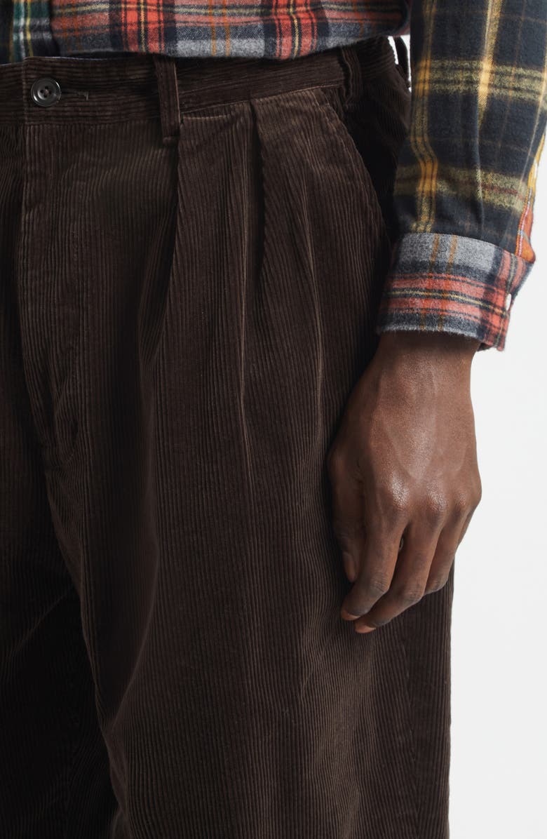 BEAMS Pleated Corduroy Tapered Leg Pants, Alternate, color, Dark Brown