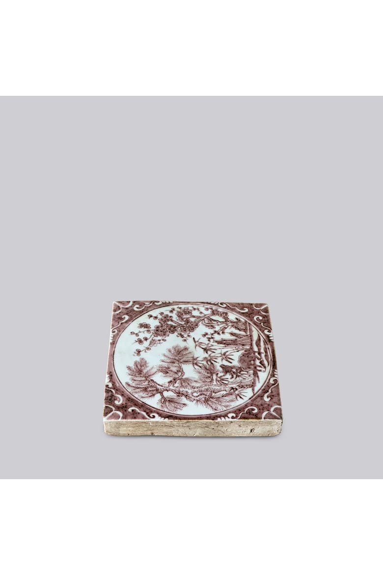 Hand Painted Porcelain Red and White Auspicious Deer Tile, Alternate, color, Red and White