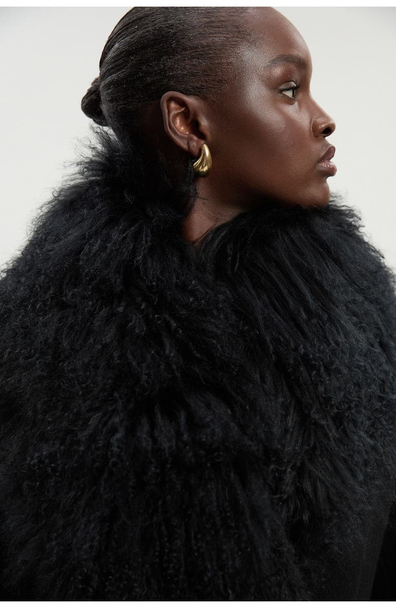 Karen Millen Wool Detachable Collar Midi Coat, Alternate, color, Black