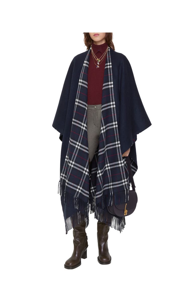 Burberry Reversible Check Wool Cashmere Cape, Alternate, color, Ink Blue