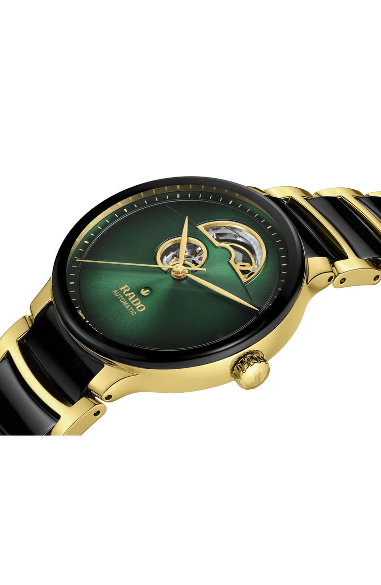 RADO Centrix Open Heart Automatic Ceramic Bracelet Watch, 39.5mm, Alternate, color, Green