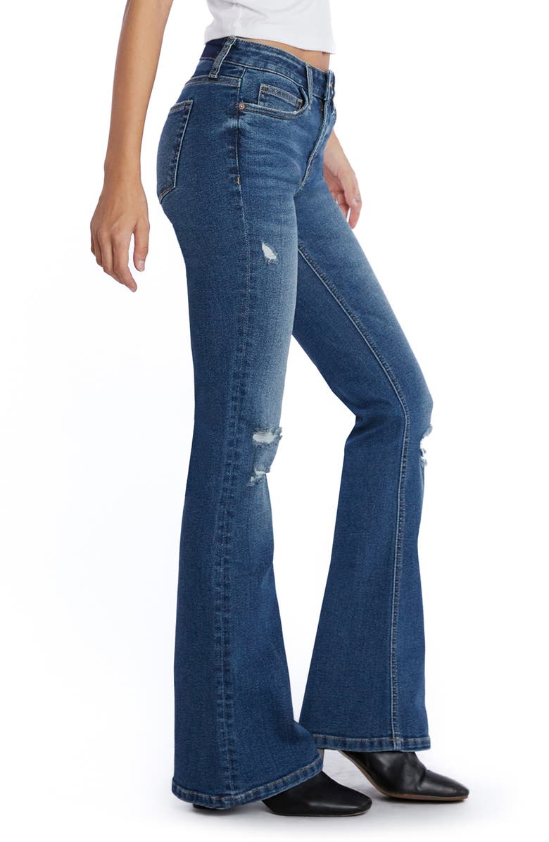 HINT OF BLU Ripped Low Rise Flare Jeans, Alternate, color,