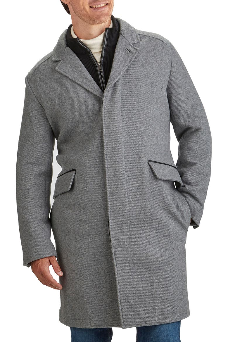 Wool Blend Overcoat with Knit Bib Inset, Main, color, LIGHT GREY