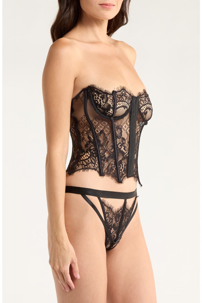 Harlow Mesh & Lace Bustier & Open Crotch Briefs Set, Alternate, color, BLACK