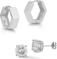 GLAZE JEWELRY Set of 2 Cubic Zirconia Stud & Huggie Hoop Earrings