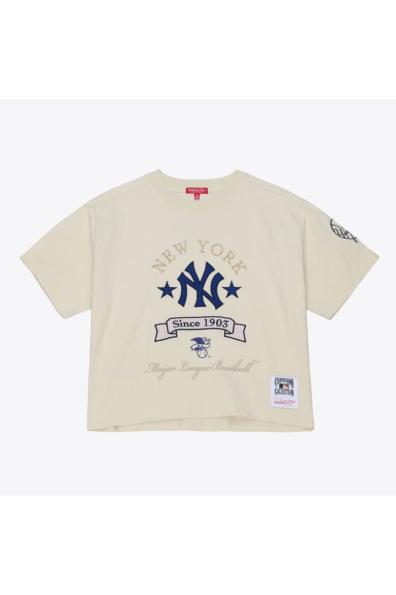 Women's Mitchell & Ness  Cream New York Yankees Cooperstown Yacht Rock Boxy Cropped T-Shirt, Alternate, color, Cream