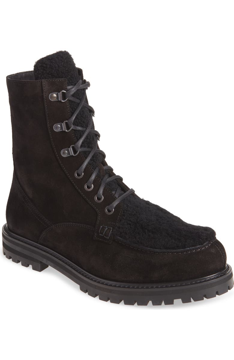 Aquatalia Isaac Genuine Shearling Moc Toe Boot, Main, color,