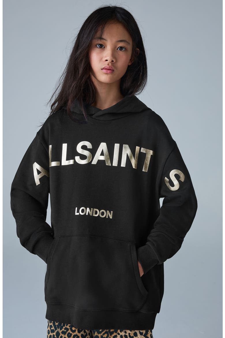 Kids' Metallic Graphic Oversize Hoodie, Alternate, color, BLACK