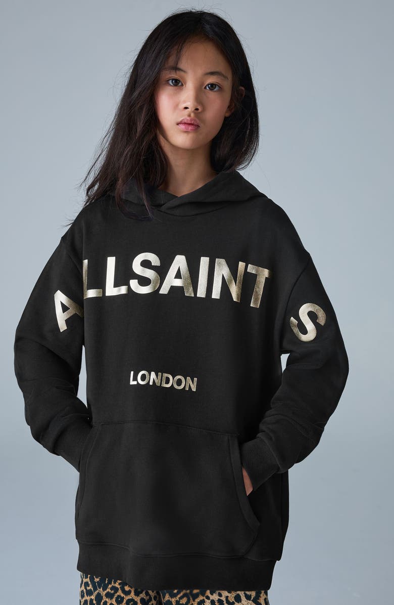 smALLSAINTS by ALLSAINTS Kids
 Metallic Graphic Oversize Hoodie, Alternate, color, Black