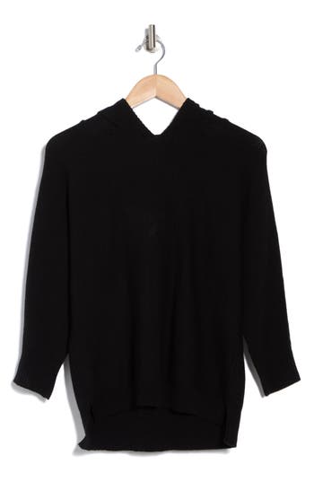 T Tahari Hooded Three Quarter Sleeve Sweater In Black