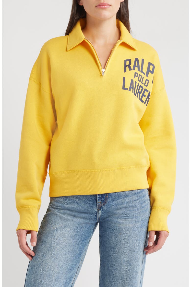 Cotton Blend Quarter Zip Sweatshirt, Main, color, GOLD BUGLE