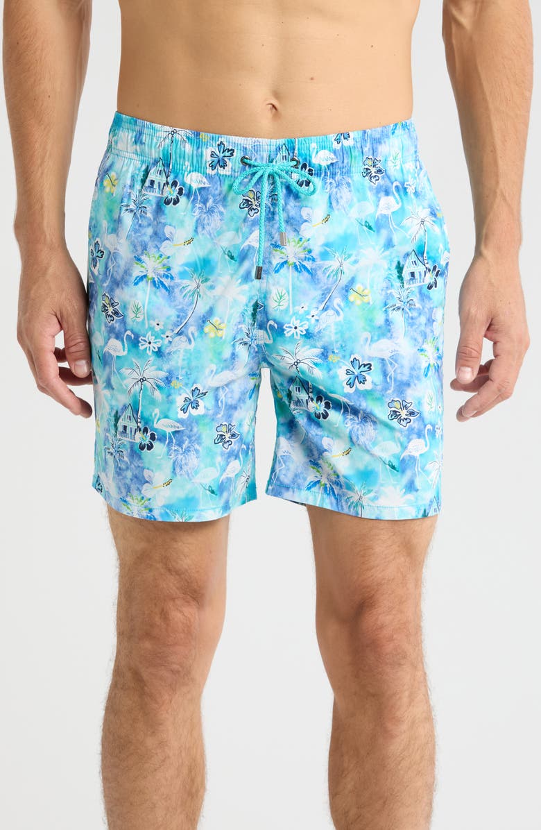 Bugatchi Tropical Print Swim Shorts, Main, color, 