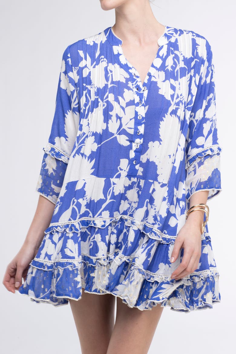 Bella Ciao Cover-Up Flower Mini Dress, Alternate, color, Blue