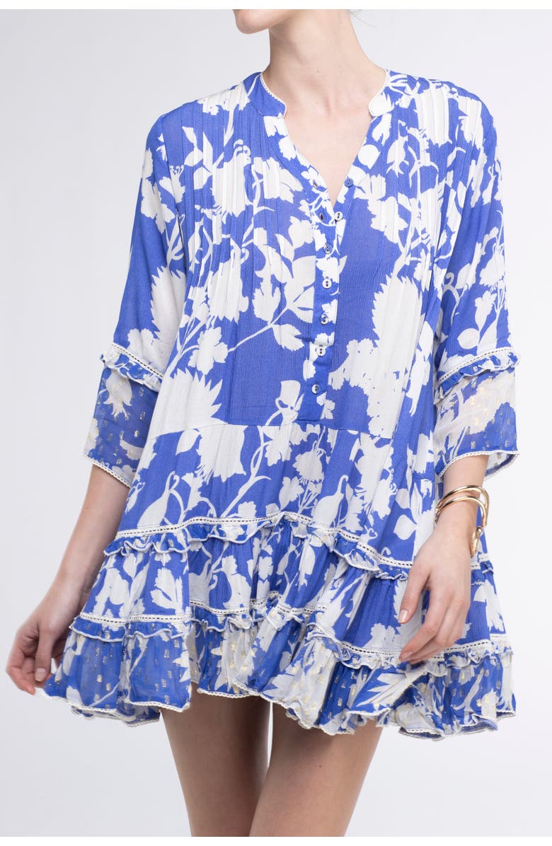 Sunday St. Tropez Bella Ciao Cover-Up Flower Mini Dress, Alternate, color, Blue