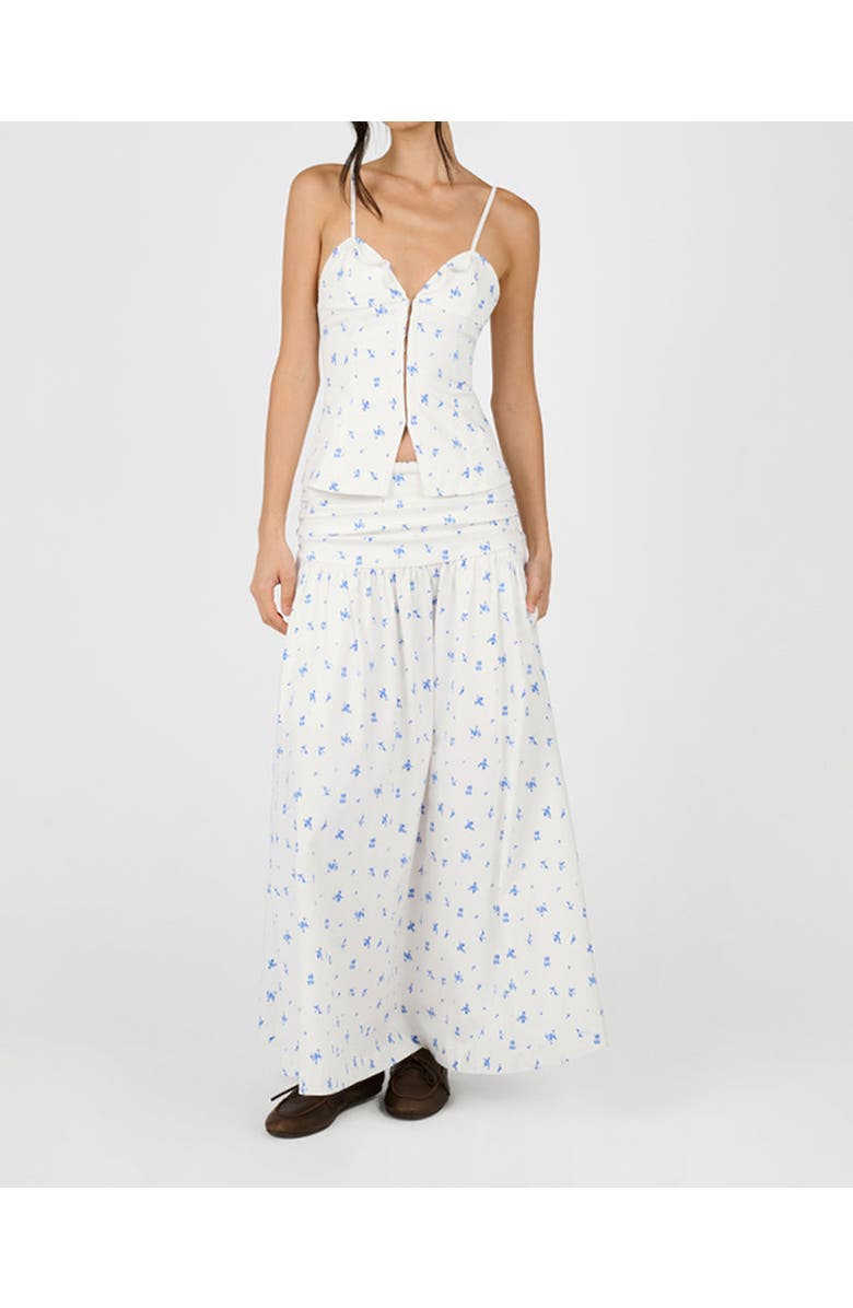 WeWoreWhat Ruched Waist Midi Skirt, Alternate, color, Sky Multi