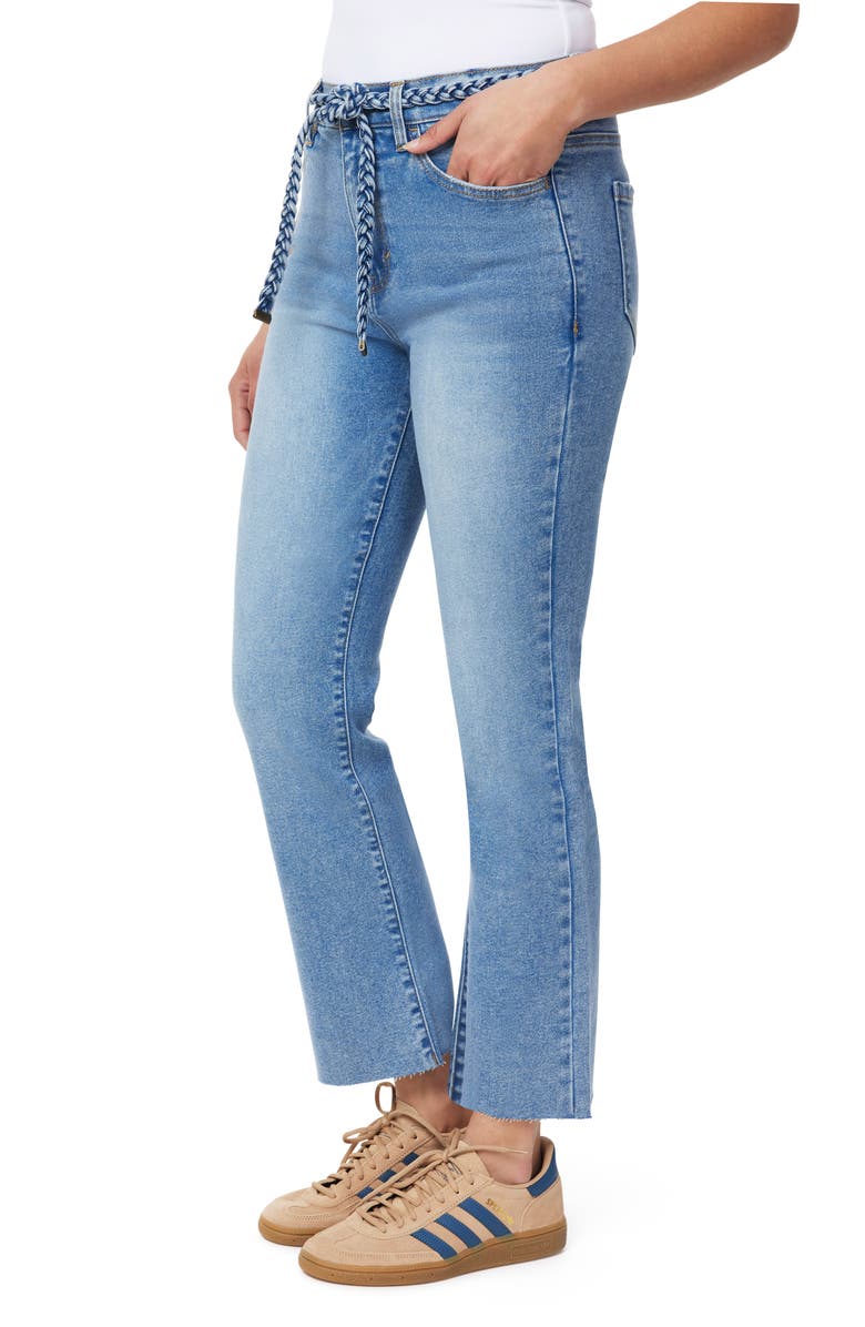 Kensie High Waist Belted Flare Leg Cropped Jeans, Alternate, color, Portland