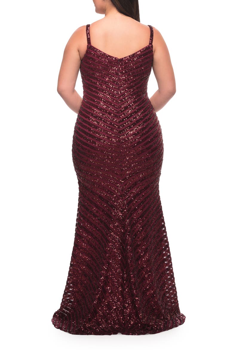 Thick Line Sequin Print Plus Size Gown with V-Neck, Alternate, color, Wine