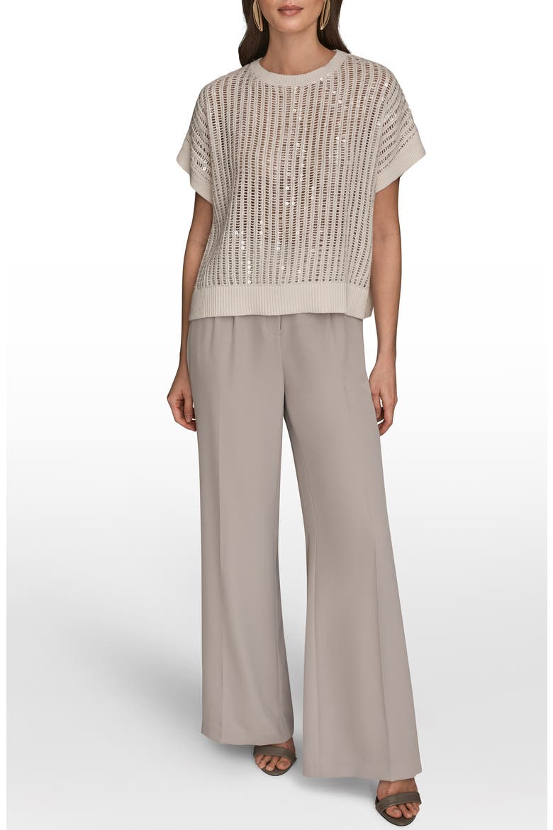 Sequin Open Stitch Short Sleeve Sweater, Alternate, color, CREAM