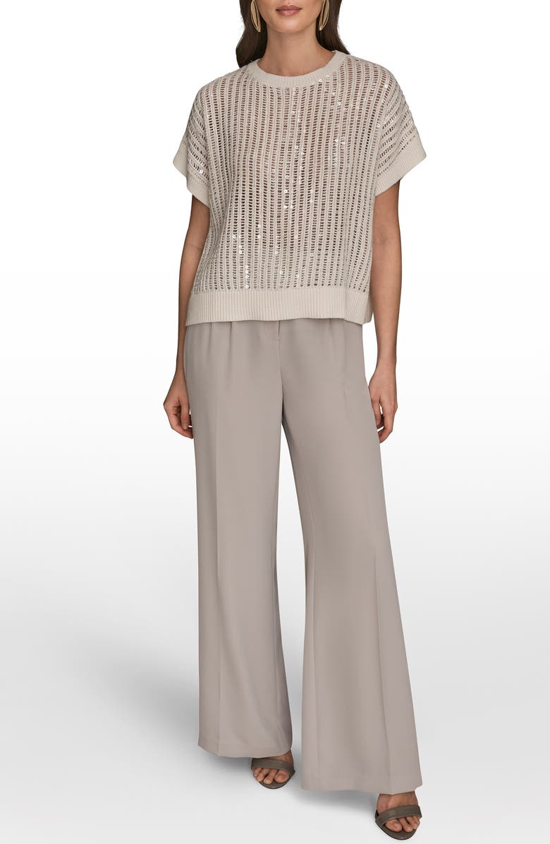 Donna Karan New York Sequin Open Stitch Short Sleeve Sweater, Alternate, color, Cream