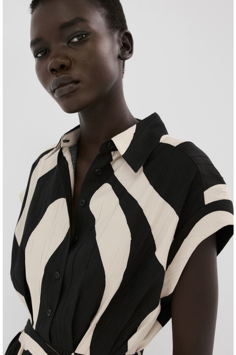 Abstract Print Belted Shirtdress, Alternate, color, BLACK