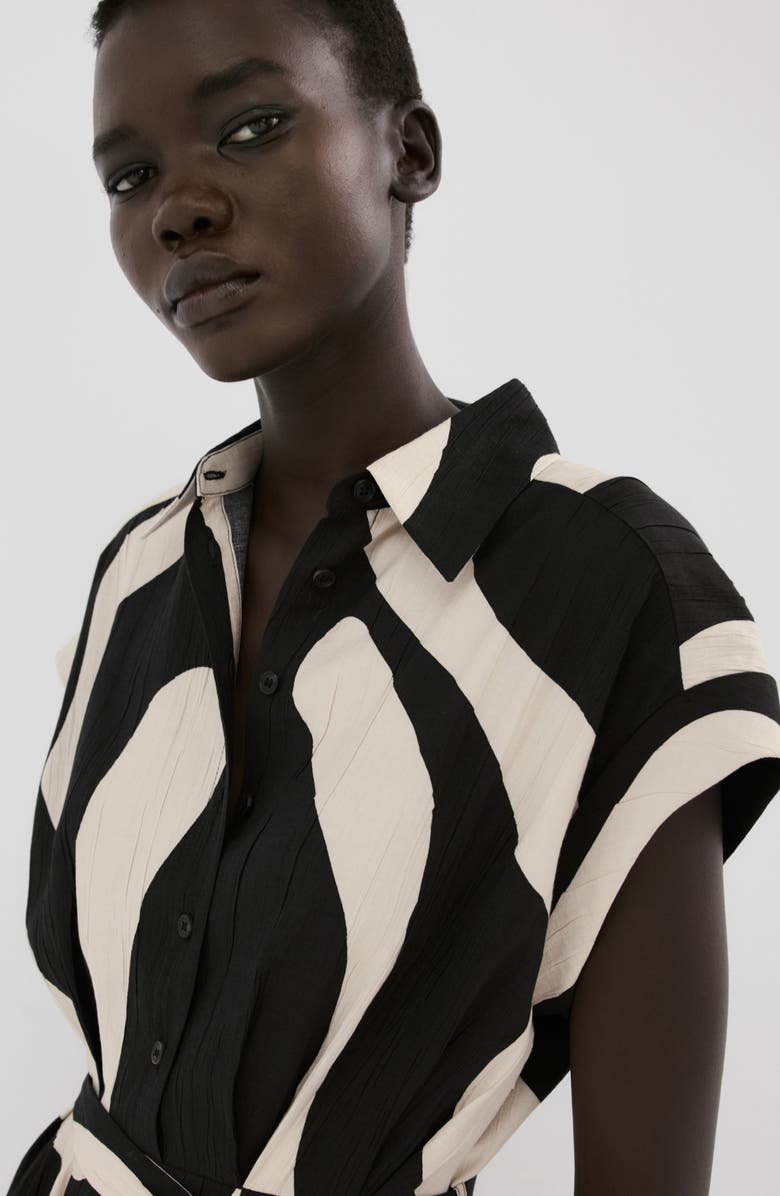 MANGO Abstract Print Belted Shirtdress, Alternate, color, Black