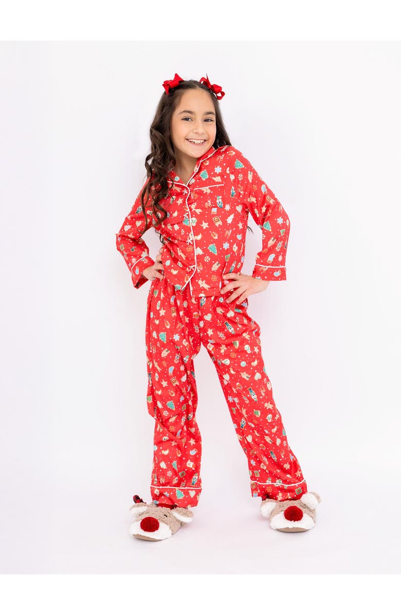 Preppy Goose Christmas Cookie Satin Long Sleeve Pajama Pant Set, Main, color, Red
