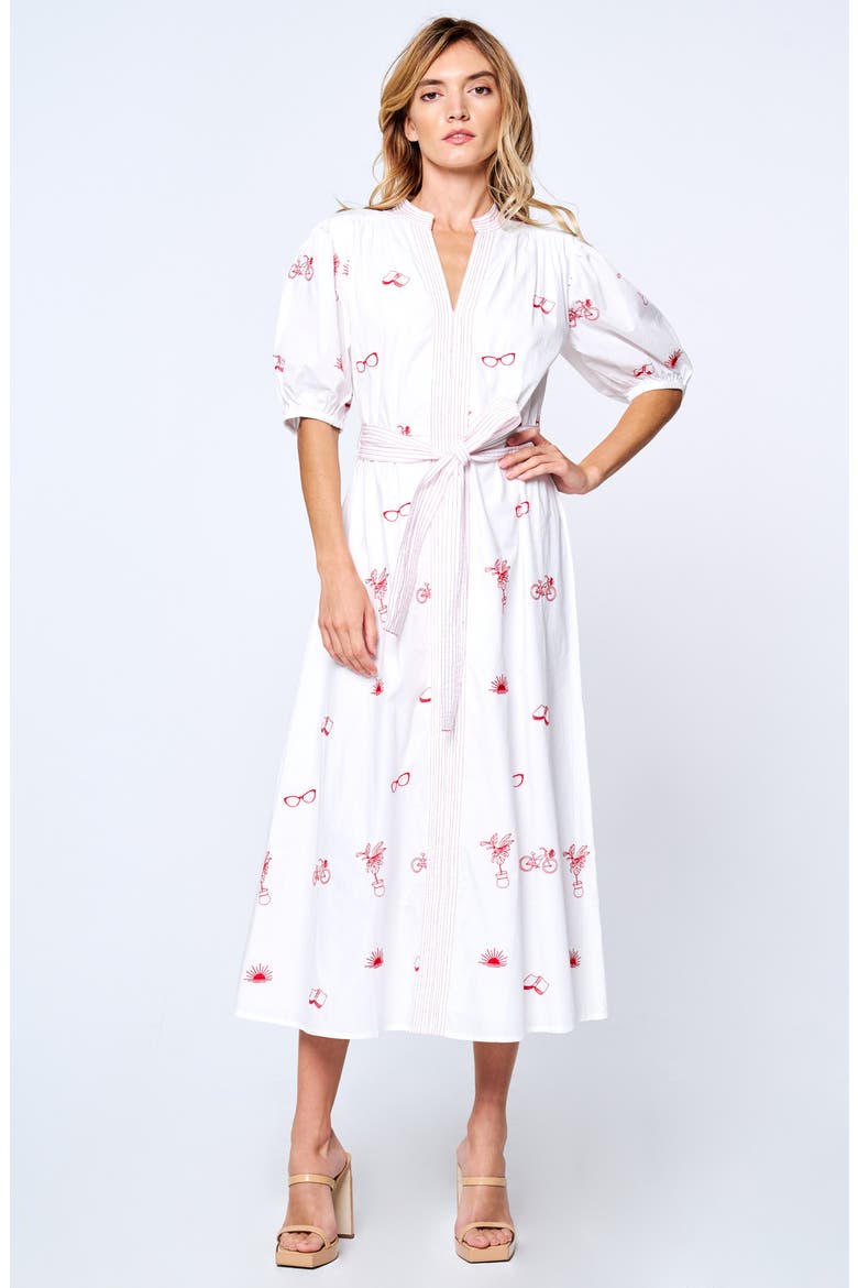 Shirly Embroidered Belted Cotton Shirtdress, Alternate, color, CREAM