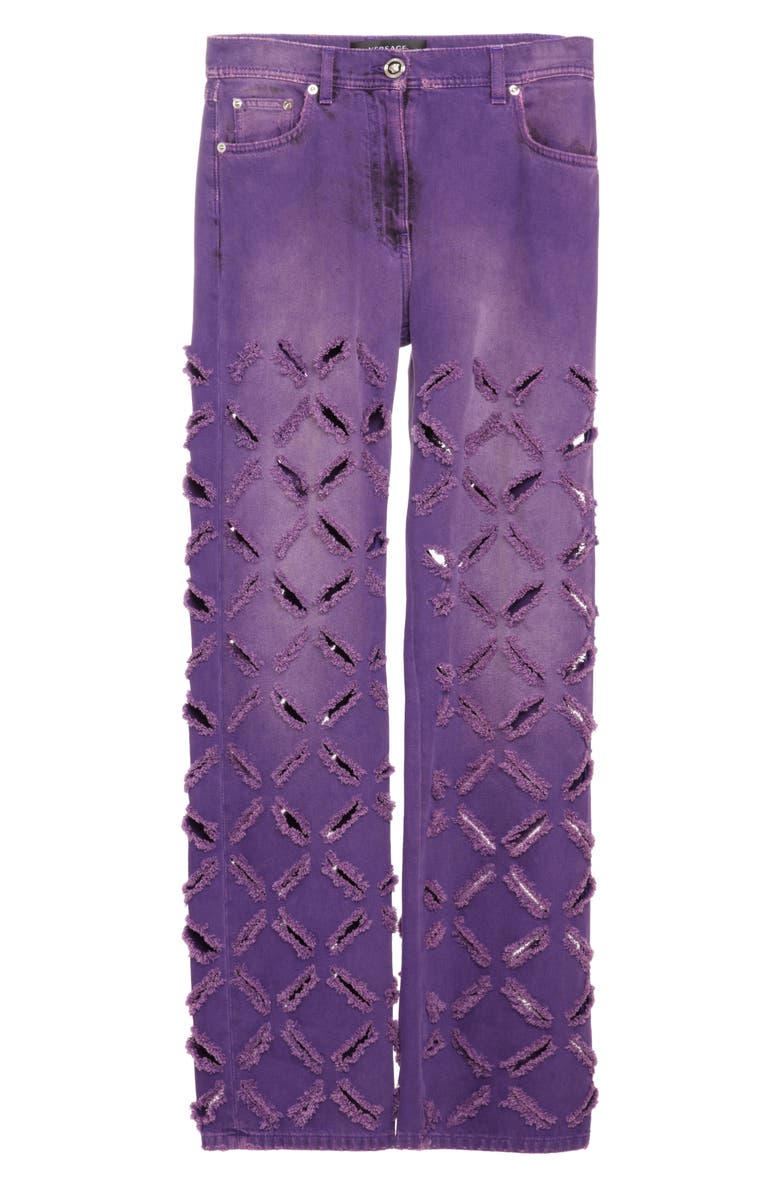 Versace Slash Nonstretch Denim Wide Leg Jeans, Alternate, color,