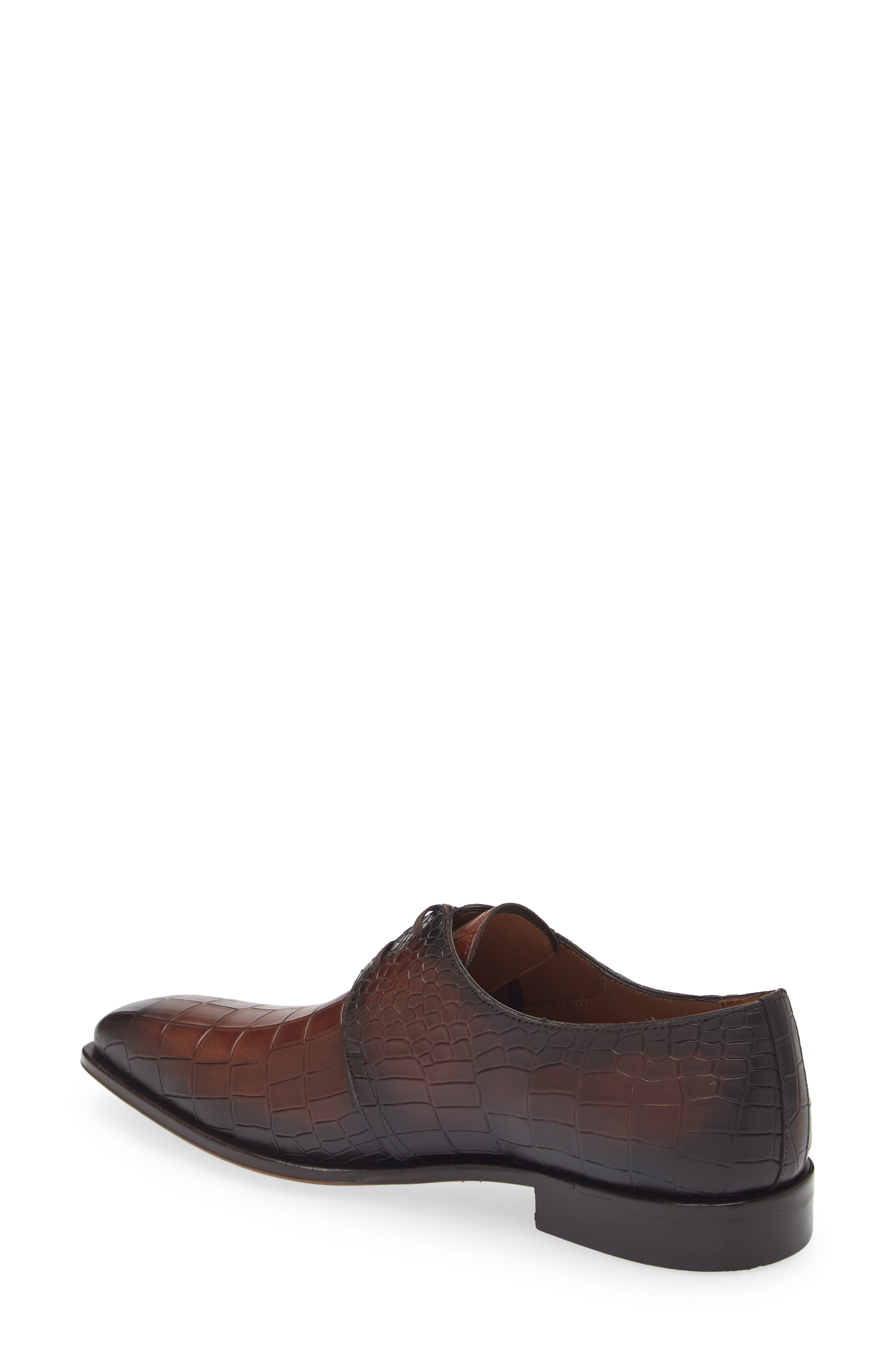 Mezlan Croc Embossed Derby, Alternate, color, Cognac