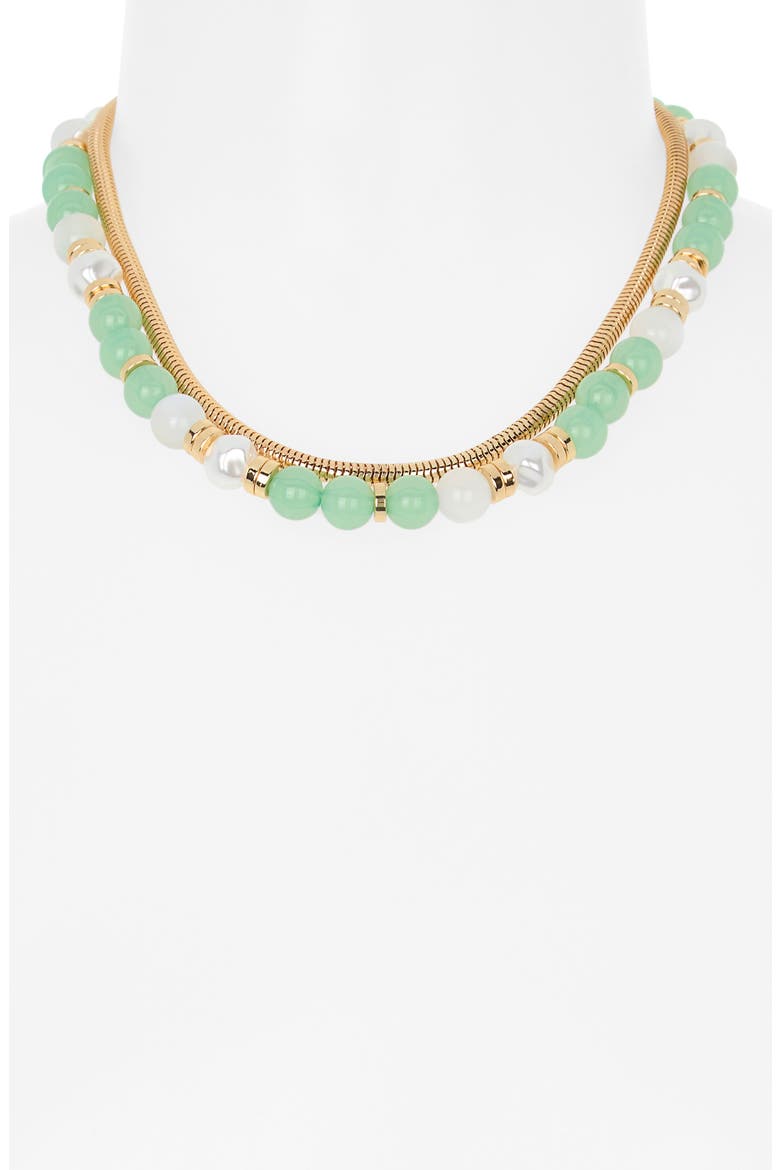 Layered Chain & Bead Necklace, Alternate, color, MINT- GOLD