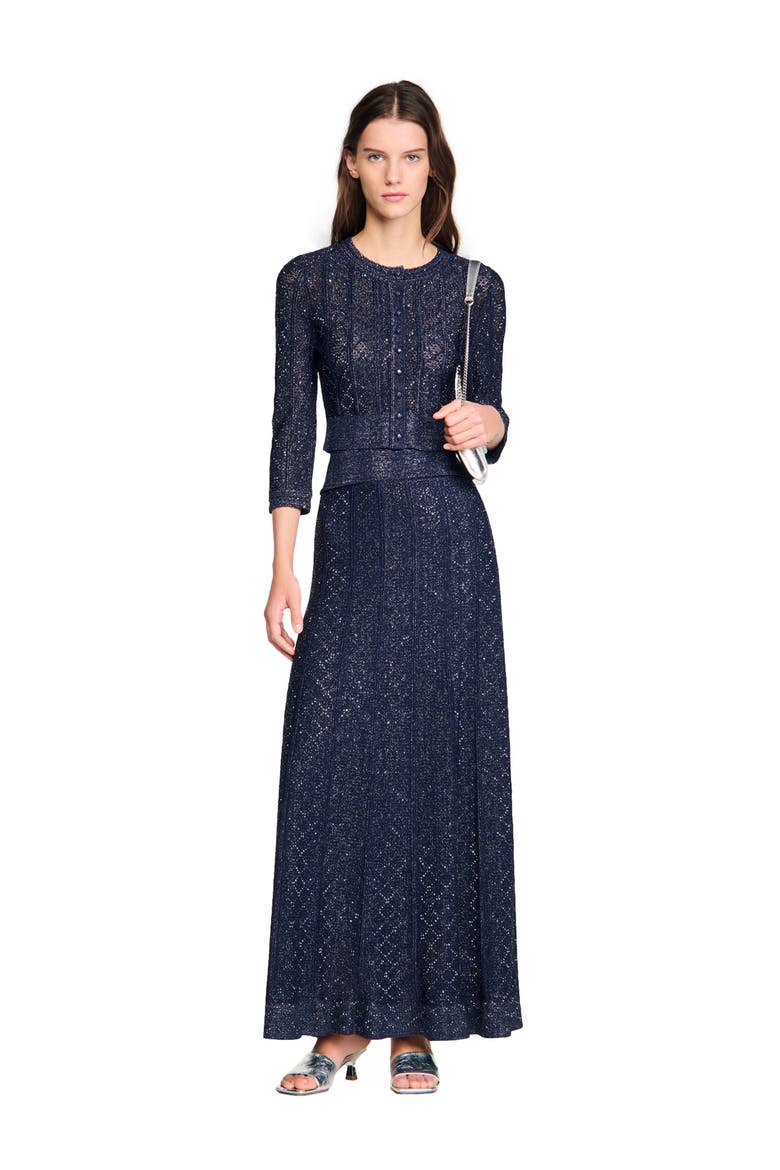 Strass knit cropped cardigan, Alternate, color, Navy blue