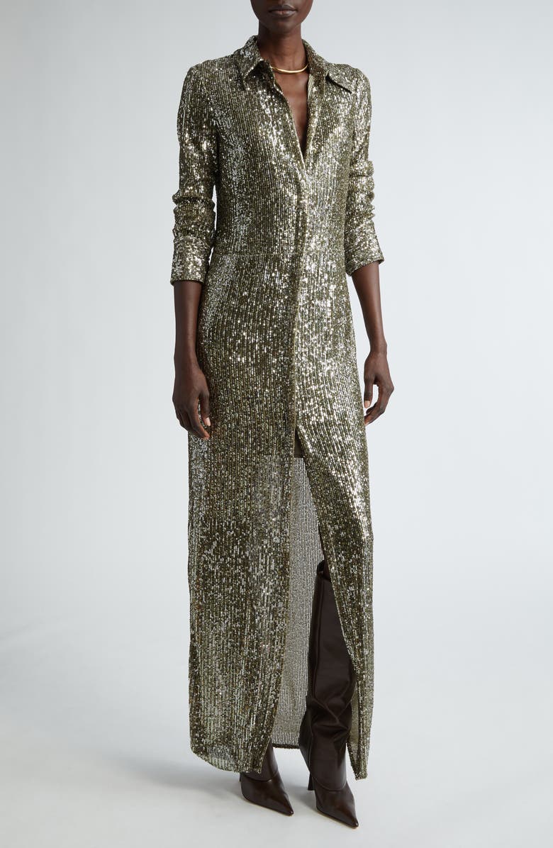 St. John Collection Sequin Embroidered Long Sleeve Shirtdress, Main, color, 