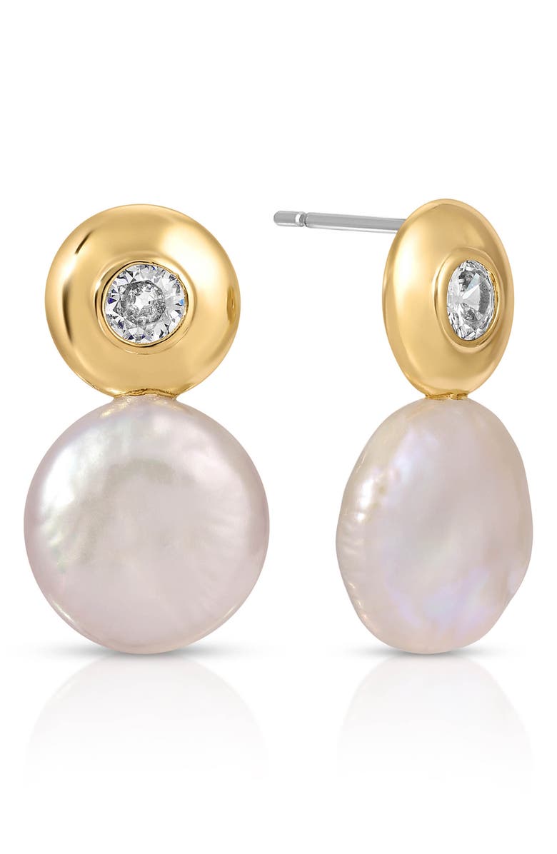 Ettika Majestic Freshwater Pearl Drop Earrings, Main, color, Gold