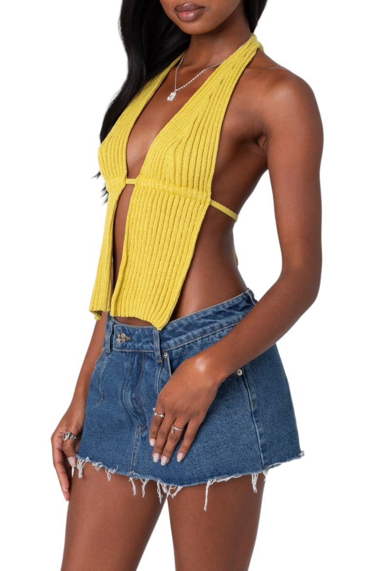 Caraway Split Front Open Back Rib Halter Top, Alternate, color, GREEN