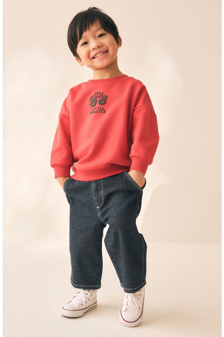 Kids' Little Monster Truck Cotton Blend Sweatshirt, Alternate, color, RED