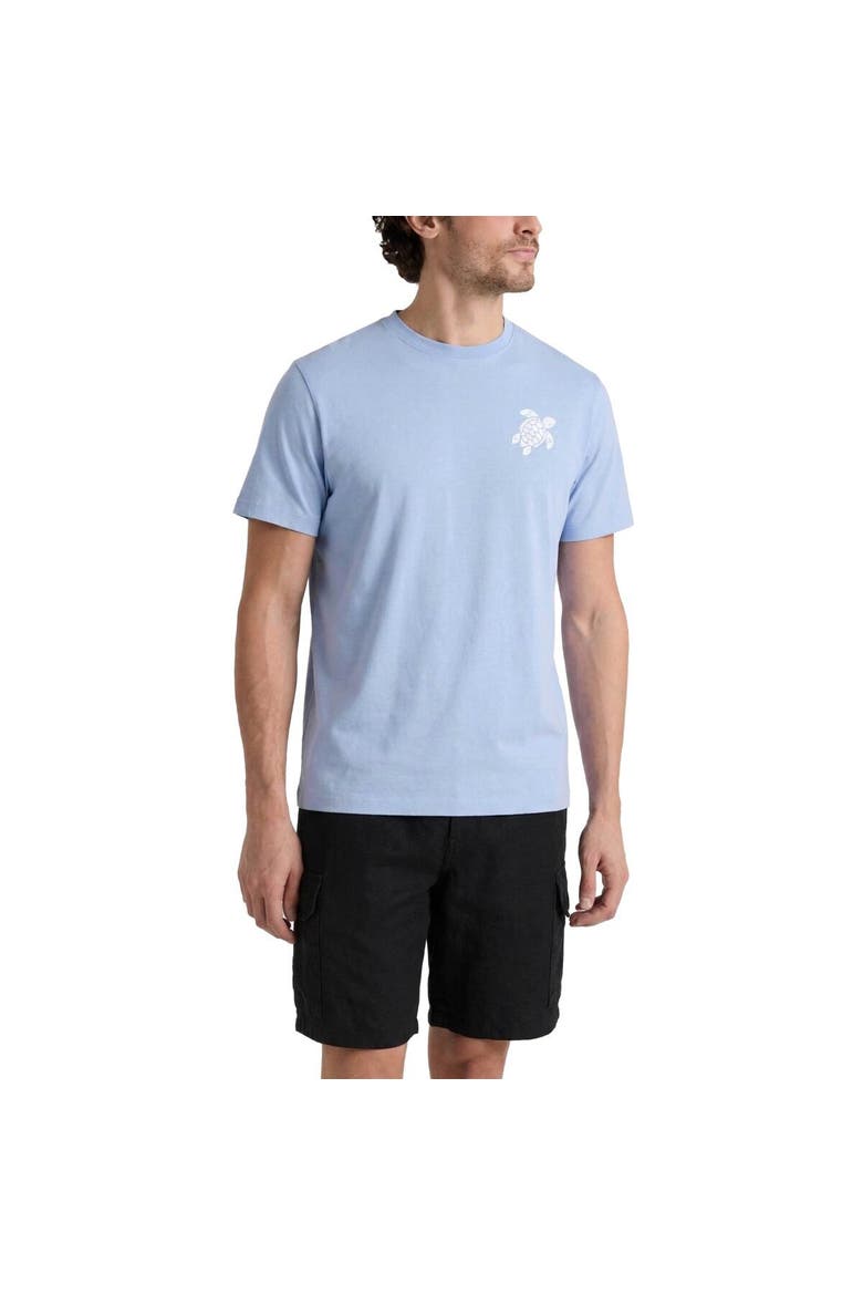 Men Organic Cotton T-shirt Big Turtle Embroidery, Main, color, Cyan