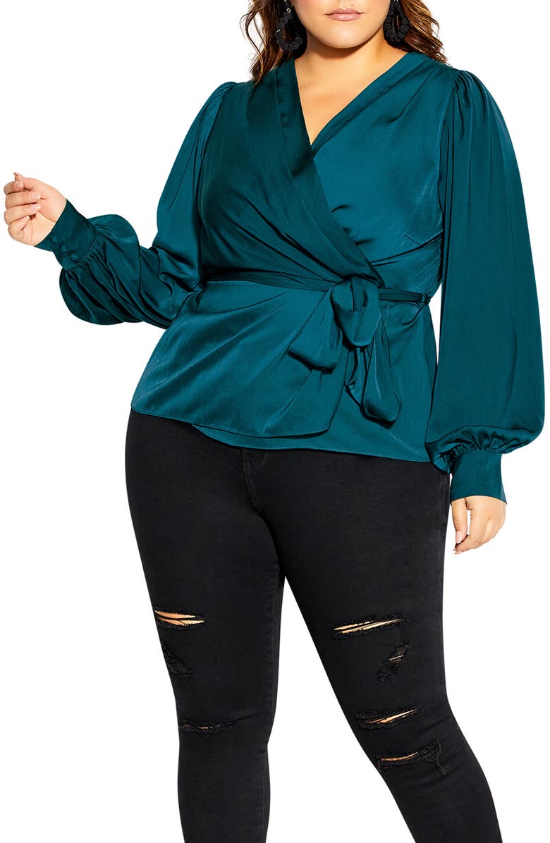 City Chic Opulent Faux Wrap Top, Main, color, 