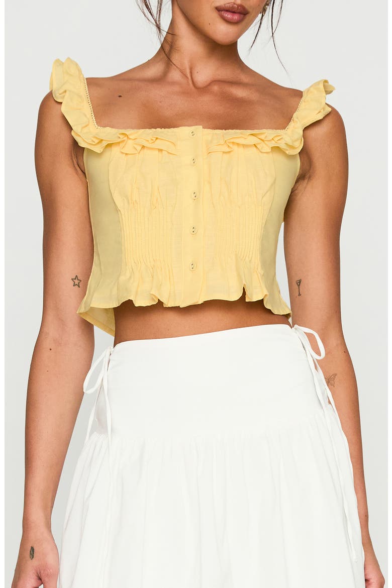 Isadoria Ruffle Trim Cotton & Linen Tank, Main, color, YELLOW