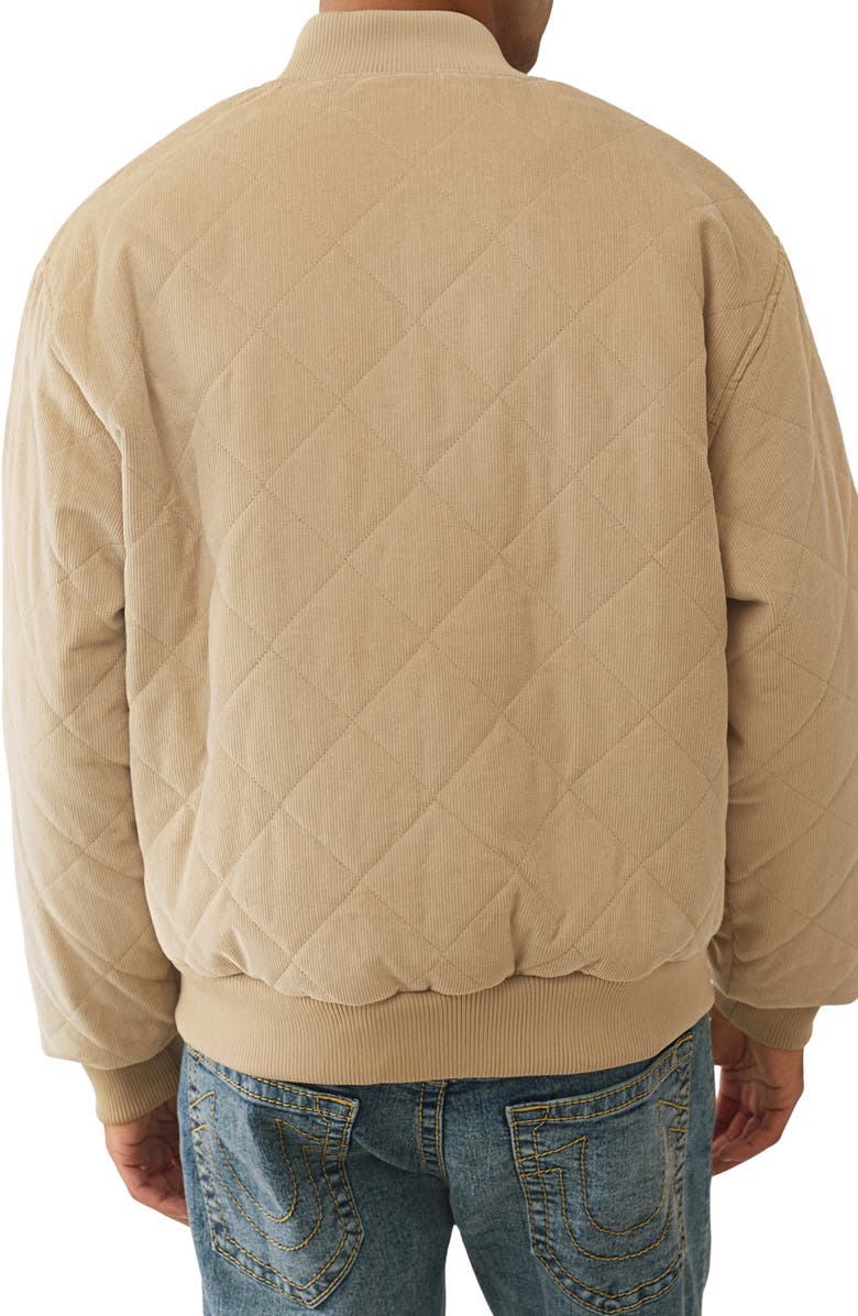 True Religion Quilted Corduroy Bomber Jacket, Alternate, color, Travertine