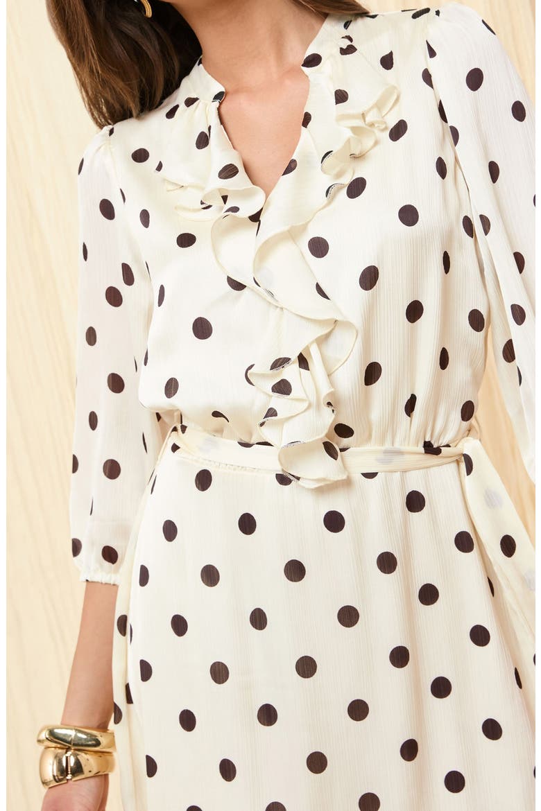 Polka Dot Ruffle Tie Belt Minidress, Alternate, color, WHITE