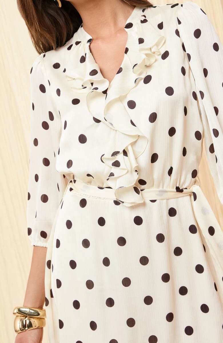 Friends Like These Polka Dot Ruffle Tie Belt Minidress, Alternate, color, White