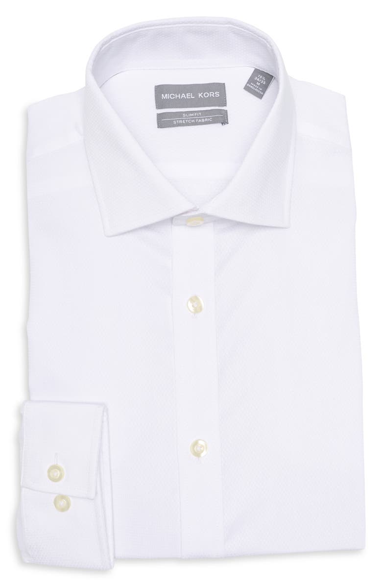 Michael Kors Slim Fit Stretch Cotton Dress Shirt, Main, color, White