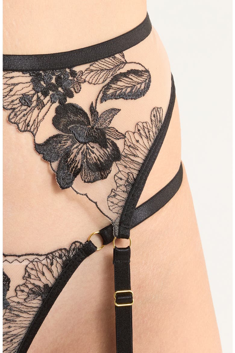 Ingrid Embroidered Underwire Bra, Garter Belt & Thong Set, Alternate, color, BLACK