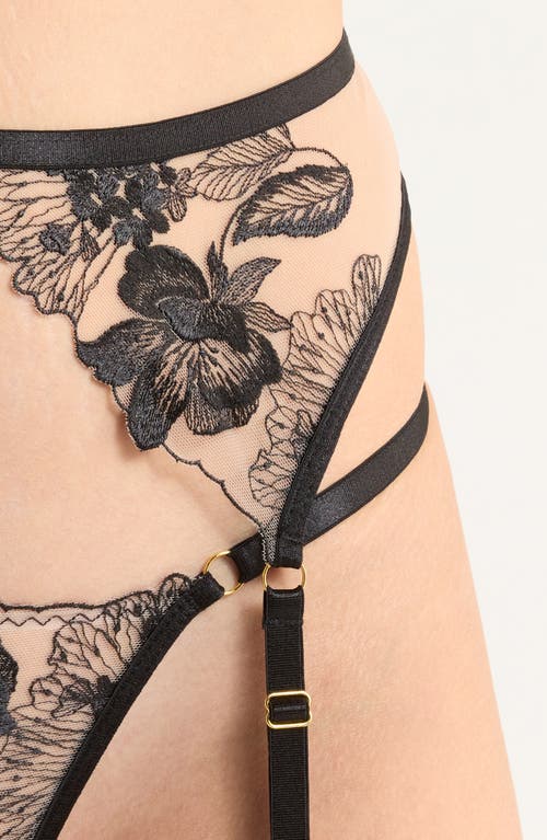 Memoi Ingrid Embroidered Underwire Bra, Garter Belt & Thong Set In Black