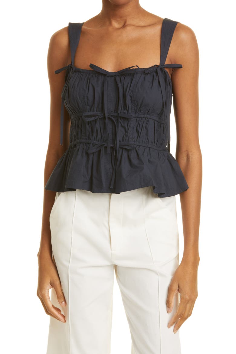 Lulu Bow Front Cotton Peplum Tank, Main, color, SALUTE