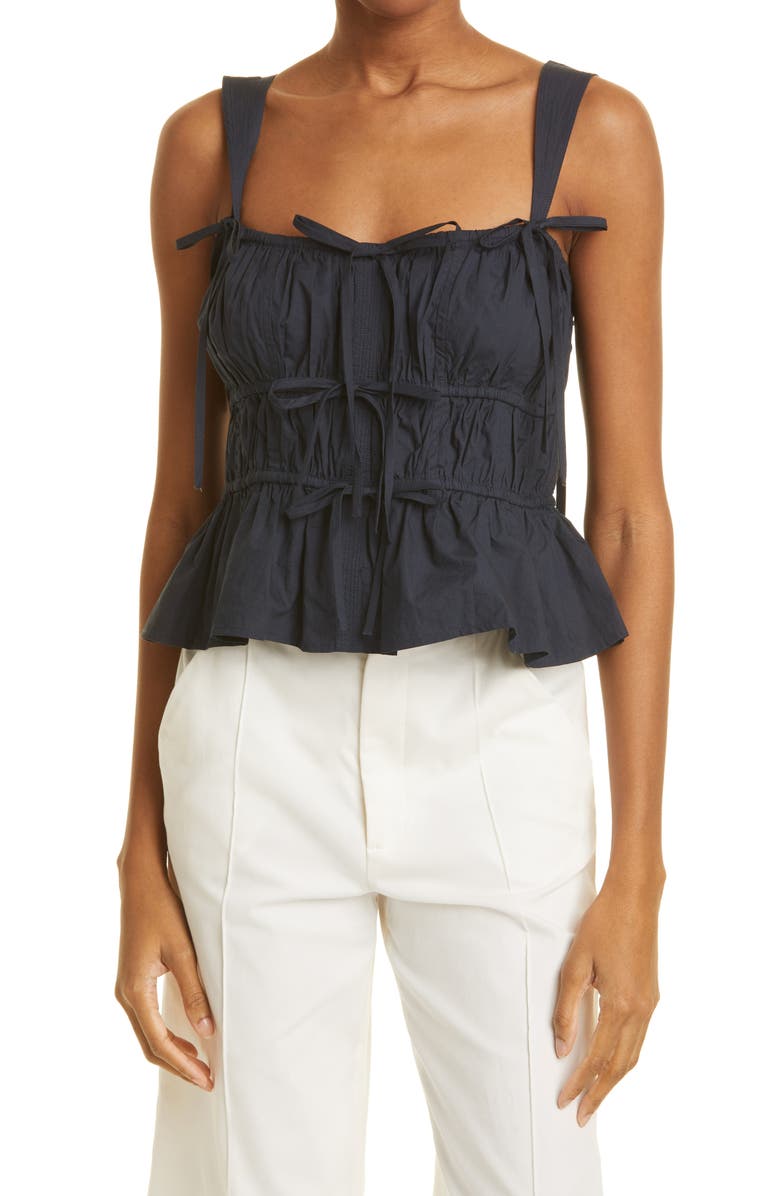 Ulla Johnson Lulu Bow Front Cotton Peplum Tank, Main, color, 