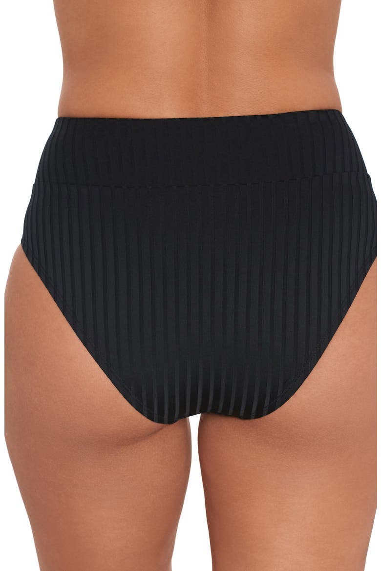 Smoothing and Sculpting Ribbed Banded High-Waist Bikini Swimsuit Bottoms, Alternate, color, Onyx Black